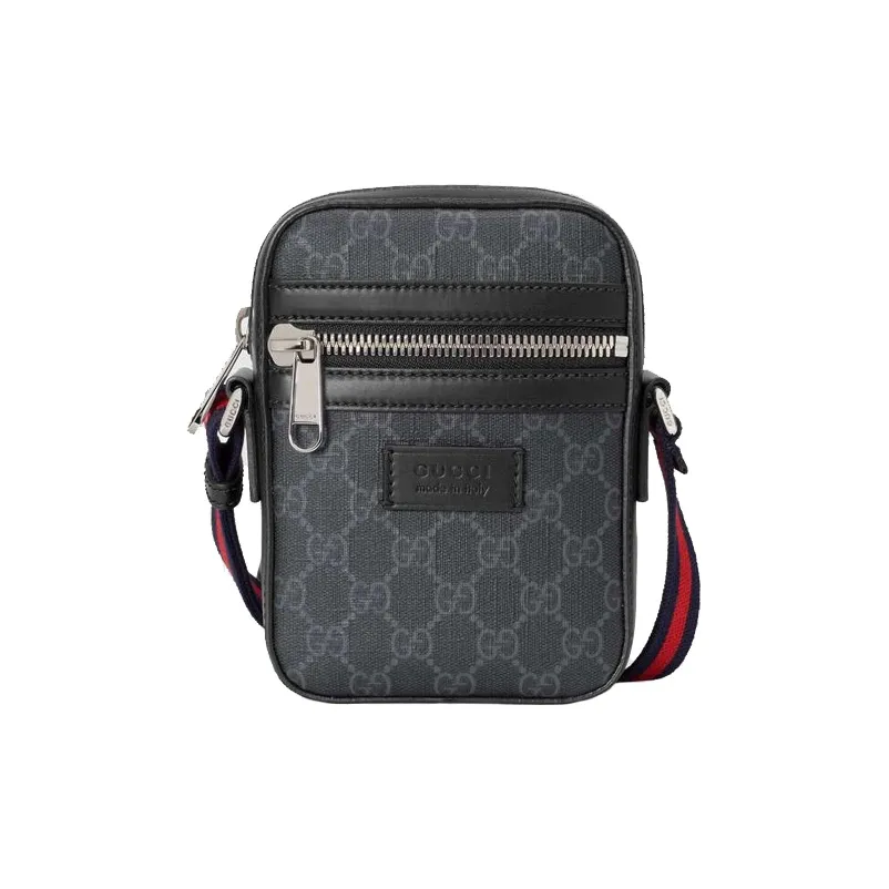GUCCI Canvas With Leather Messenger Bag Shoulder Bag Crossbody Bag Men's Black Gray Color