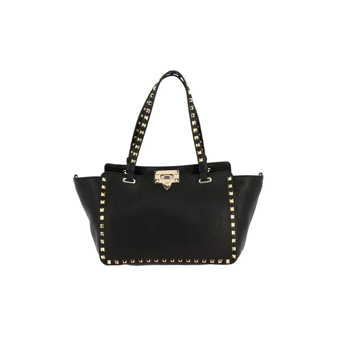 Valentino Rockstud Cow Leather Tote Shoulder Bag, Handbag Medium Size Women's Black