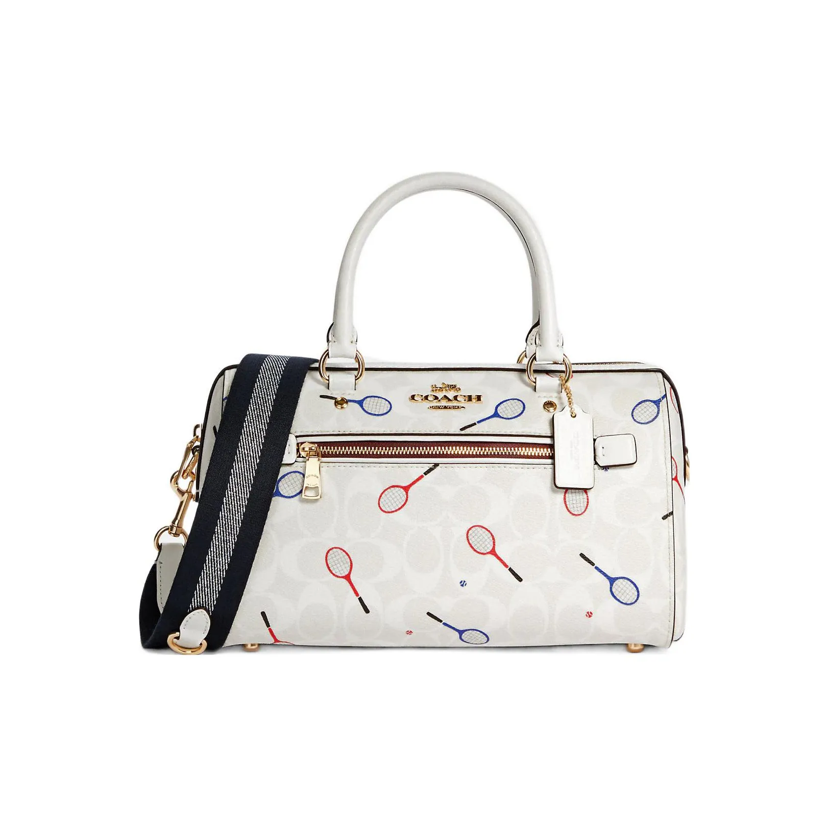 COACH Rowan Холст и Кожа Бостон Сумка Сумка Сумка через плечо Сумка через плечо Большая Женская Мел Белый