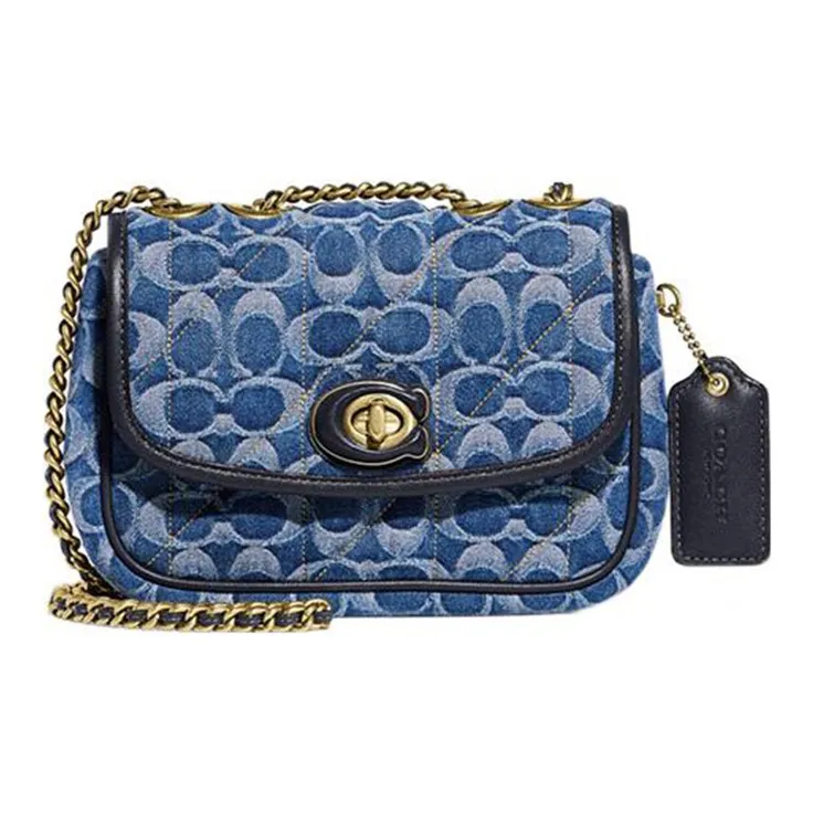 COACH Pillow Деним с гладкой кожей сумка через плечо сумка на плечо средний размер женский морской синий