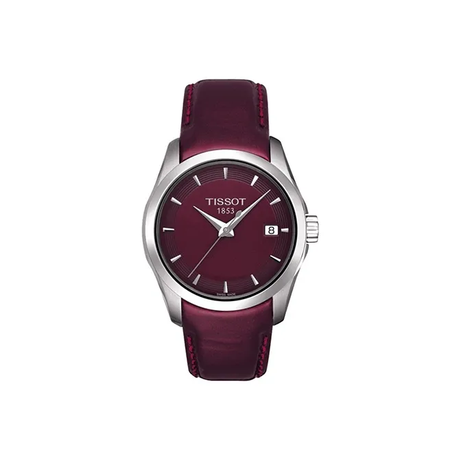 Tissot Kutu Collection Кварцевый механизм Женские часы 32 мм Красный циферблат Корпус из нержавеющей стали Ремешок из натуральной кожи