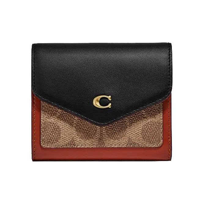 COACH Wyn Canvas Wallet Women's Red & Brown & Black