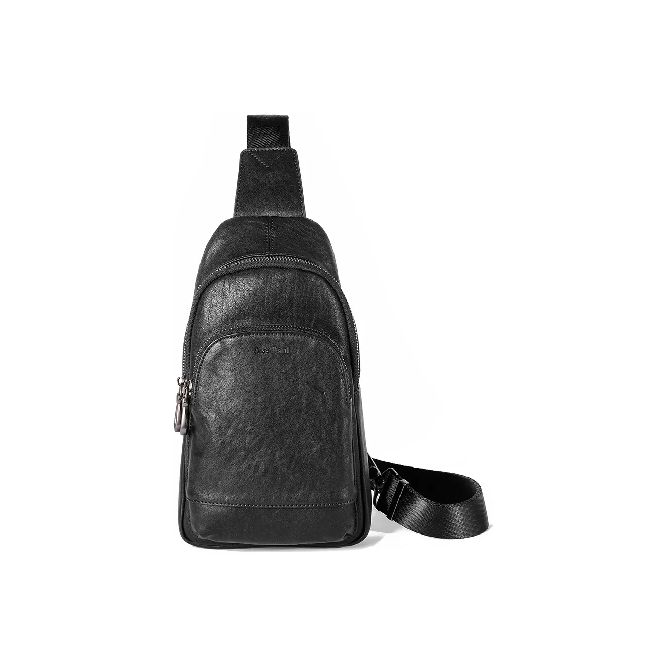 Ace Paul Натуральная кожа Сумка через плечо из крупнозернистой текстуры коровьей кожи Сумка через плечо Сумка Sling Большая мужская черная