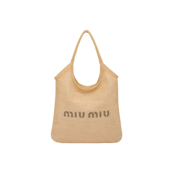 MIU MIU Maritime Fiber Linen Shoulder Bag, Tote Bag, Shopping Bag, Handbag Women's Tan