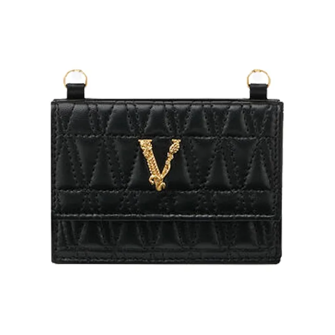 VERSACE Virtus Leather Crossbody Bag, Card Holder Women's Black