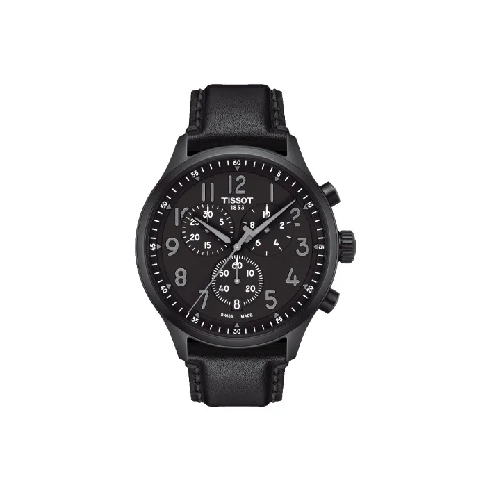 TISSOT Speed Run Series Кварцевый механизм Мужские часы 45 мм Черный циферблат Корпус из нержавеющей стали Кожаный ремешок