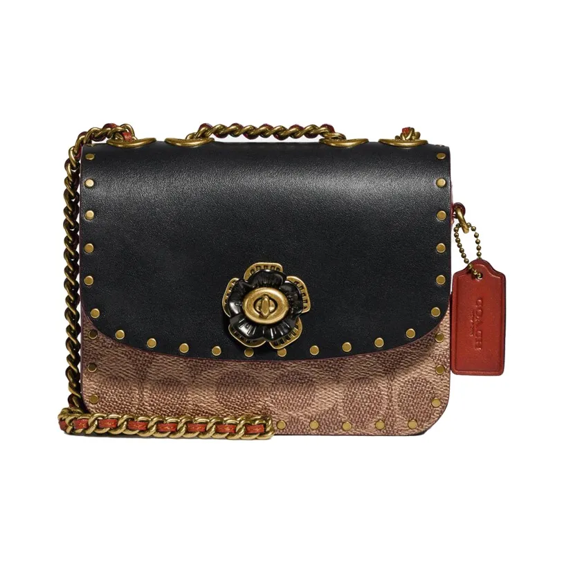 COACH Madison Coated Canvas With Calfskin Small Square Bag, Shoulder Bag, Crossbody Bag Mini Women's Black & Monogram