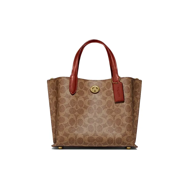 COACH Willow Leather Tote Bag Shopping Bag Shoulder Bag Crossbody Bag Handbag Medium Size Women's Brown Red