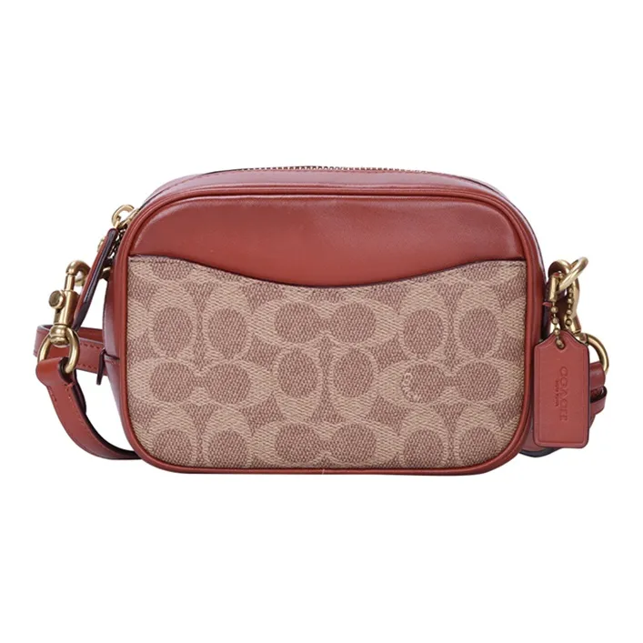 COACH Camera Canvas Leather Camera Bag, Crossbody Bag, Shoulder Bag Women's Khaki & Brown