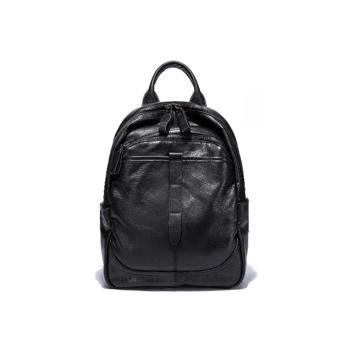 Ace Paul Top Grain Cow Leather, Genuine Leather Backpack Handbag Regular Unisex Black
