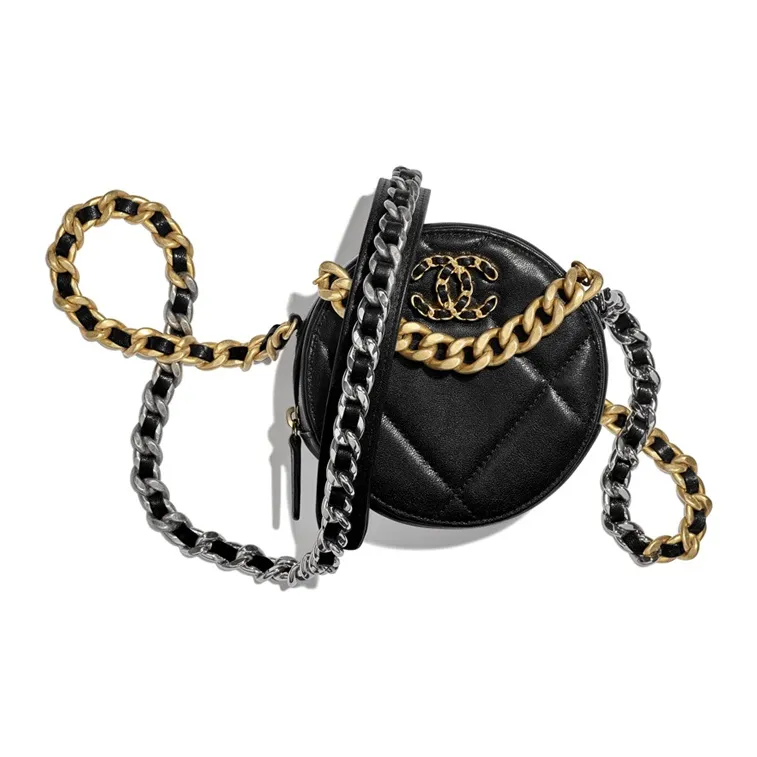 CHANEL 19Bag Lambskin Round Bag, Evening Bag, Clutch, Crossbody Bag, Shoulder Bag Women's Black