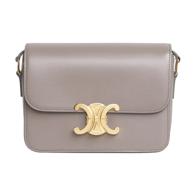 CELINE Triomphe Shiny Cow Leather Shoulder Bag, Handbag, Shoulder Bag, Crossbody Bag Women's Candy Gray