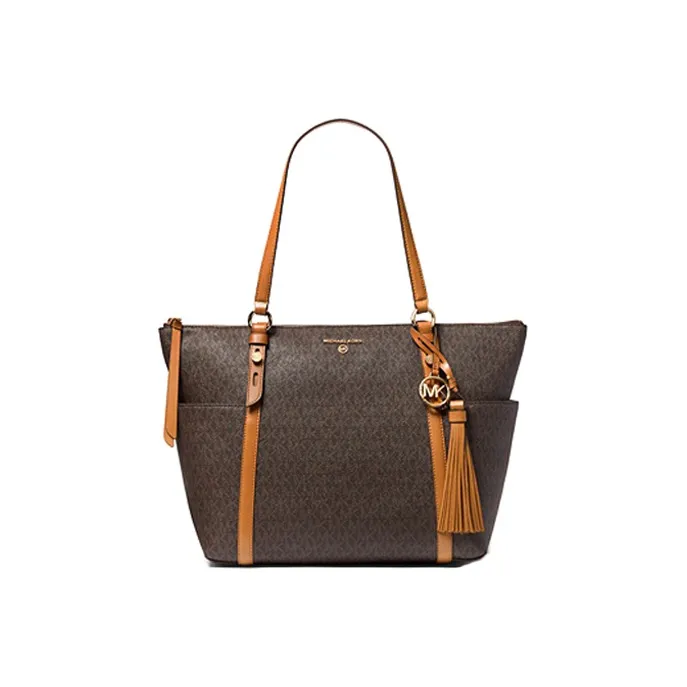 MICHAEL KORS MK Sullivan Coated Canvas/ Tote Bag Shopping Bag Handbag Large Size Women's Dark Brown & Acorn Brown