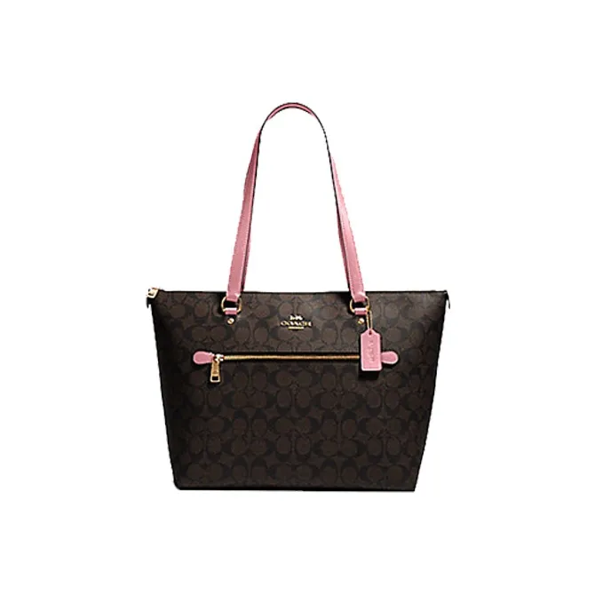 COACH Gallery Canvas Leather Tote Bag, Shopping Bag, Shoulder Bag Women
s Dark Brown Monogram Color 
Pink