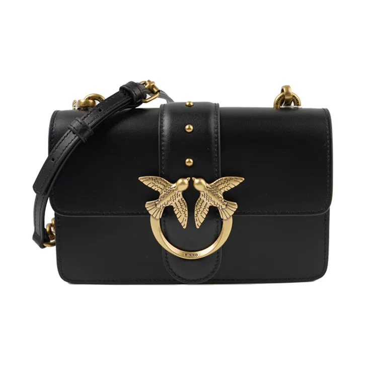 PINKO SIMPLY Cow Leather Crossbody Bag Mini Women's Black/Black Gold