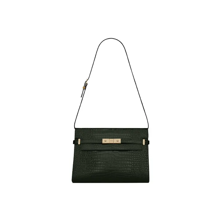 SAINT LAURENT MANHATTAN Leather Crossbody Bag, Shoulder Bag Women's Dark Green