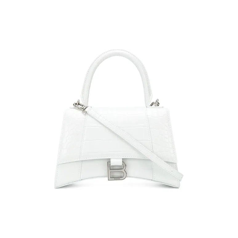 Balenciaga Crocodile Embossed Hourglass Top Handle Small White