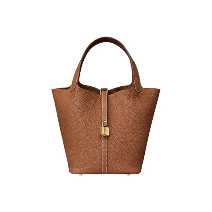 HERMES Picotin Clemence Bullock Leather Bucket Bags Handbags 22 Women's 37 Gold Gold Brown