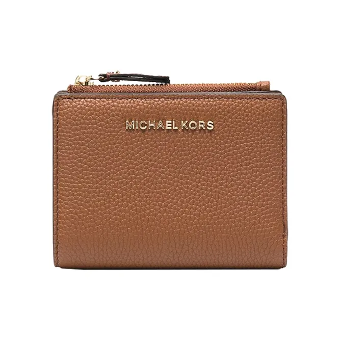 MICHAEL KORS Jet Set Cow Leather Card Holder, Coin Purse, Wallet Women's Caramel Brown