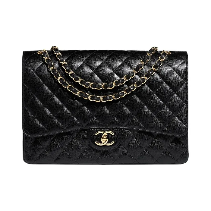 CHANEL Grain Embossed Cow Leather Zippered Crossbody Bag, Shoulder Bag Extra Large Women's Black