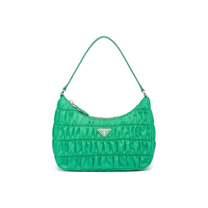 PRADA Saffiano Nylon Leather Handbag Mini Women's Green
