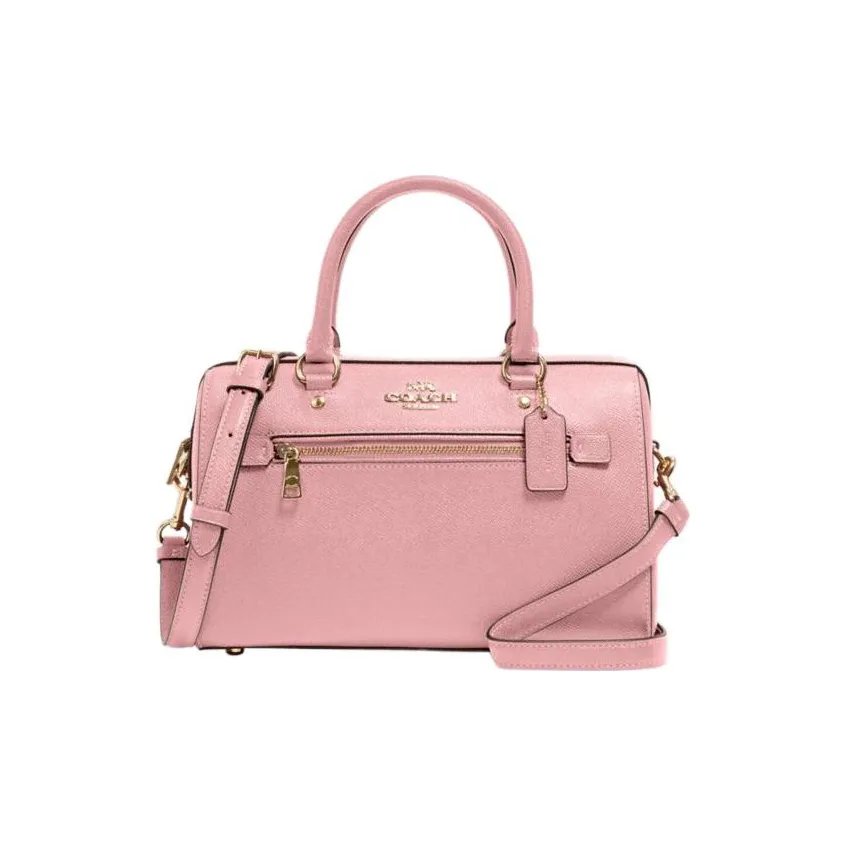 COACH Rowan Cross Grain Leather Boston Bag, Handbag, Shoulder Bag, Crossbody Bag Large Women's Nude Pink