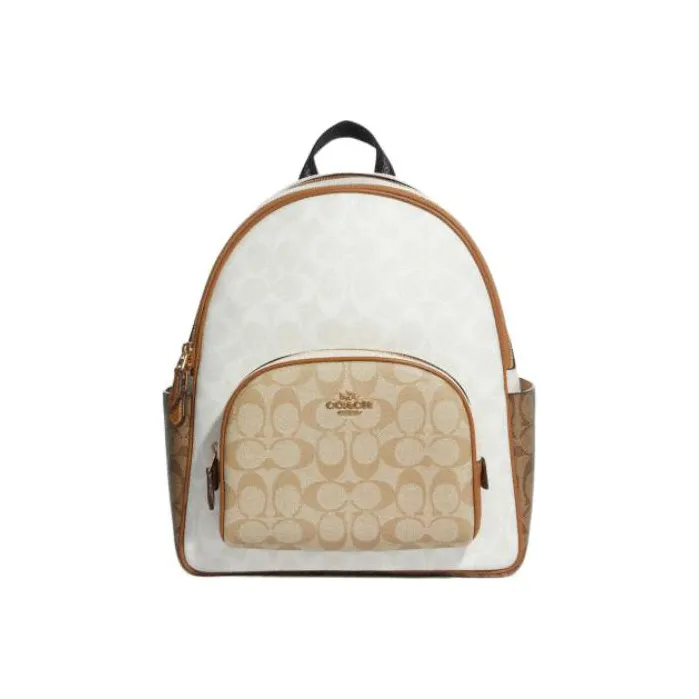 COACH Court Canvas With Leather And Pebbled Leather Backpack Tubas Women's White Khaki Brown