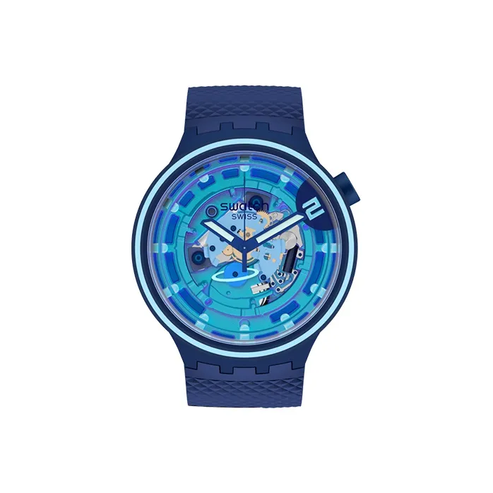 SWATCH Star Collection Кварцевый механизм Унисекс Часы 47 мм Синий циферблат Пластиковый корпус Часы Силиконовый ремешок SB01N101