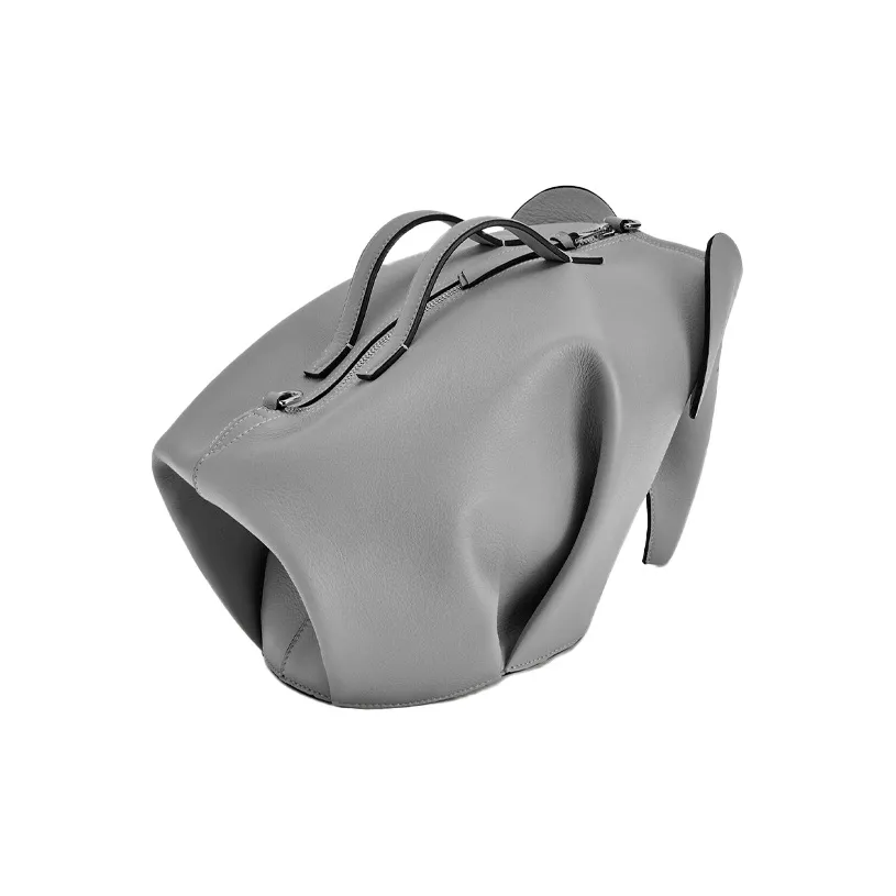 LOEWE Calfskin Little Elephant Handbag Unisex Metal Gray
