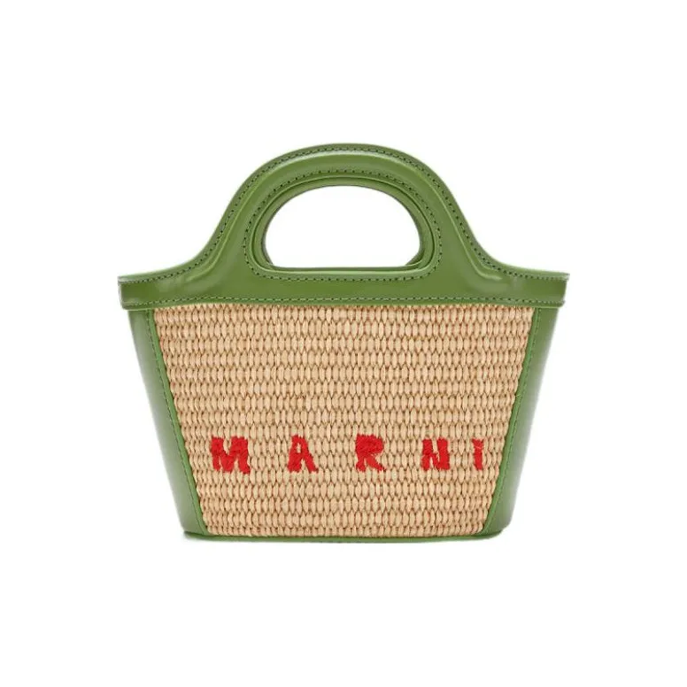 MARNI Fabric With Cow Leather Basket Bag, Shoulder Bag, Crossbody Bag, Handbag Trumpets Women's Green/Brown