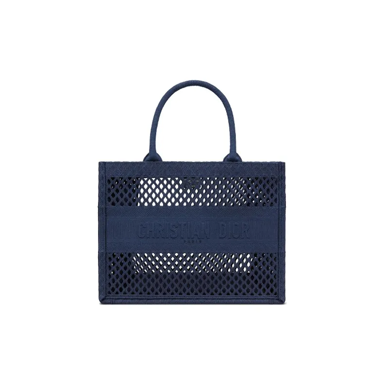 DIOR BookTote Embroidery Tote Bag Shopping Bag Handbag Medium Size Unisex Blue
