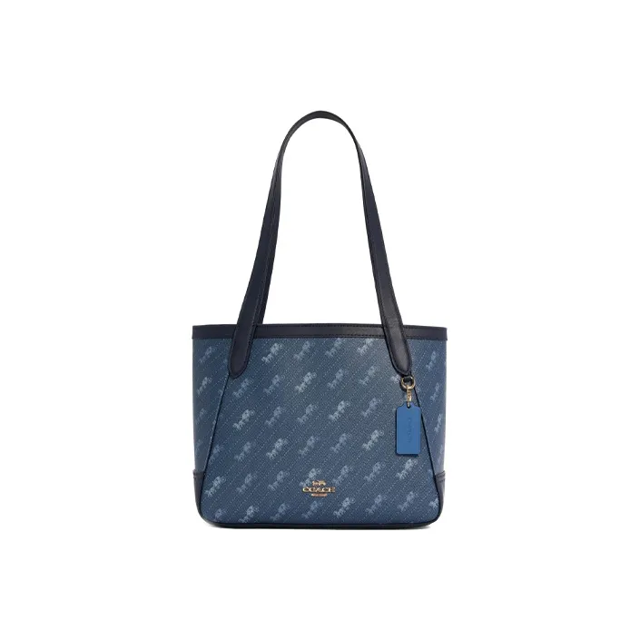 COACH Coated Canvas With Leather Tote Bag, Shopping Bag, Handbag, Shoulder Bag Women's Blue