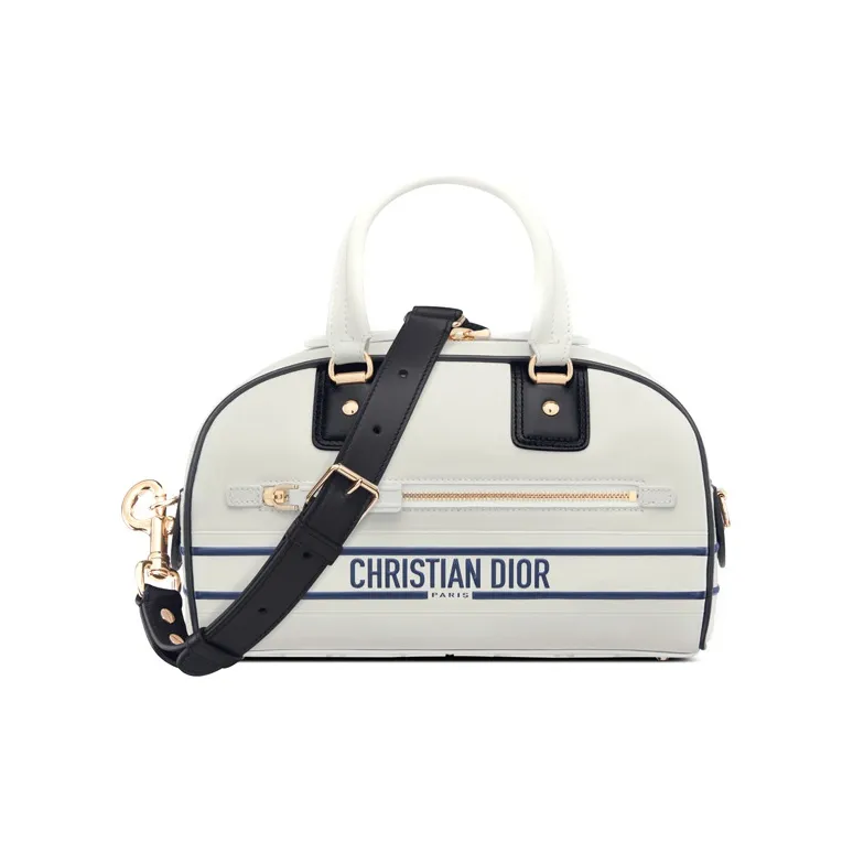DIOR Smooth Cow Leather Bowling Bag, Shoulder Bag, Crossbody Bag, Handbag Trumpets Women's White
