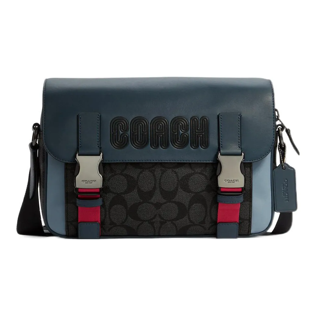 COACH Track Canvas With Leather Shoulder Bag, Crossbody Bag Tubas Men's Black & Gray & Blue