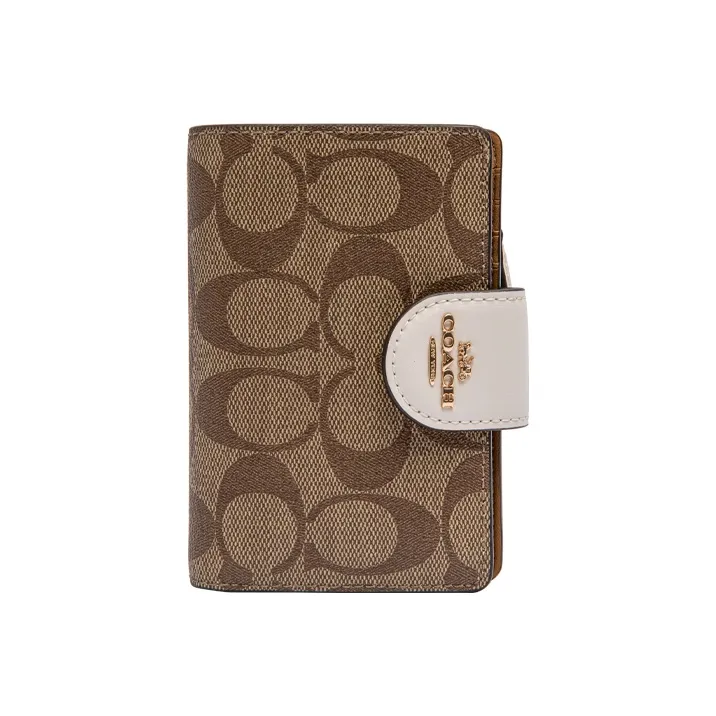 COACH Corner Zip Canvas With Leather Mahjong Themed Wrist Bags And Clutches Medium Size Women's White & Khaki Monogram