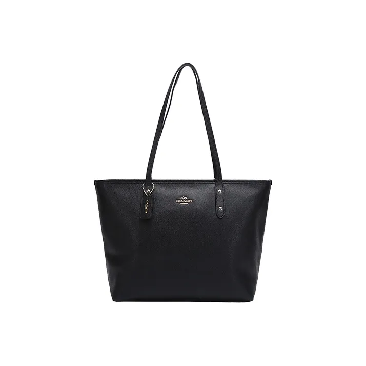 COACH City Zip Tote Cow Leather Tote Bag, Shopping Bag, Shoulder Bag Women's Black