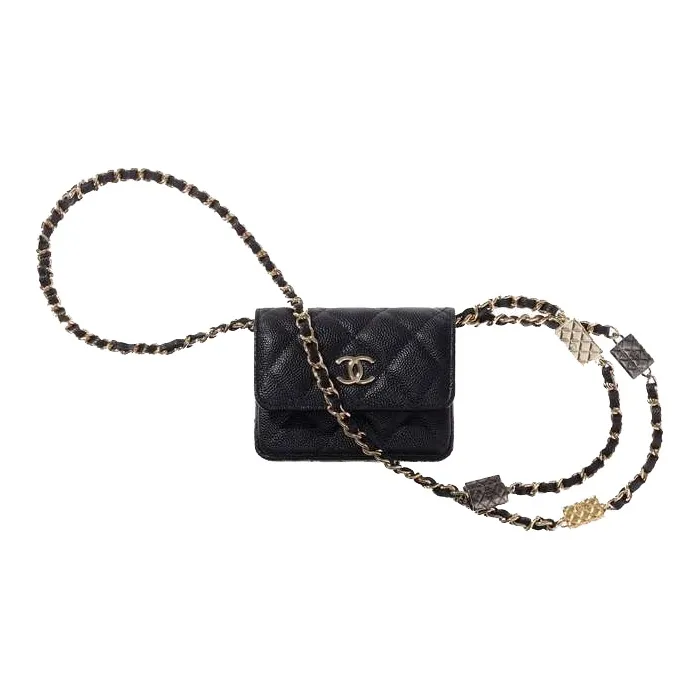 CHANEL Grained Calfskin Shoulder Bag Crossbody Bag Coin Purses Card Holders Regular Women's Black