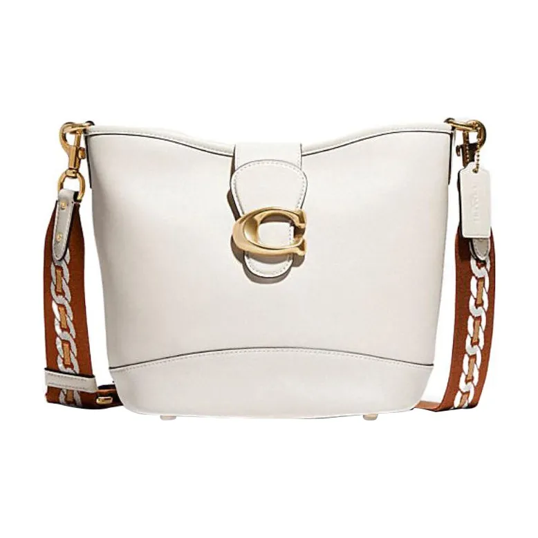 COACH Cow Leather Bucket Bag, Shoulder Bag, Crossbody Bag Tubas Women's White