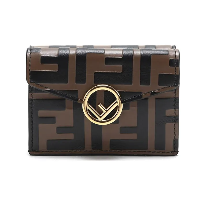 FENDI Calfskin Wallet Women's Brown/Black