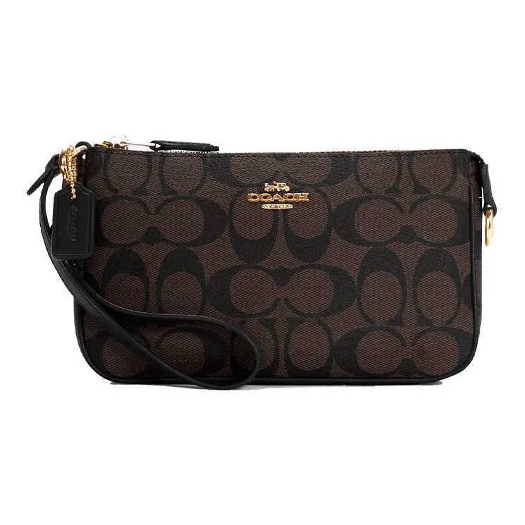 COACH Nolita Coated Canvas With Smooth Leather Mahjong Bag Shoulder Bag Wrist Bag Clutch Small Size Women
s Brown Black