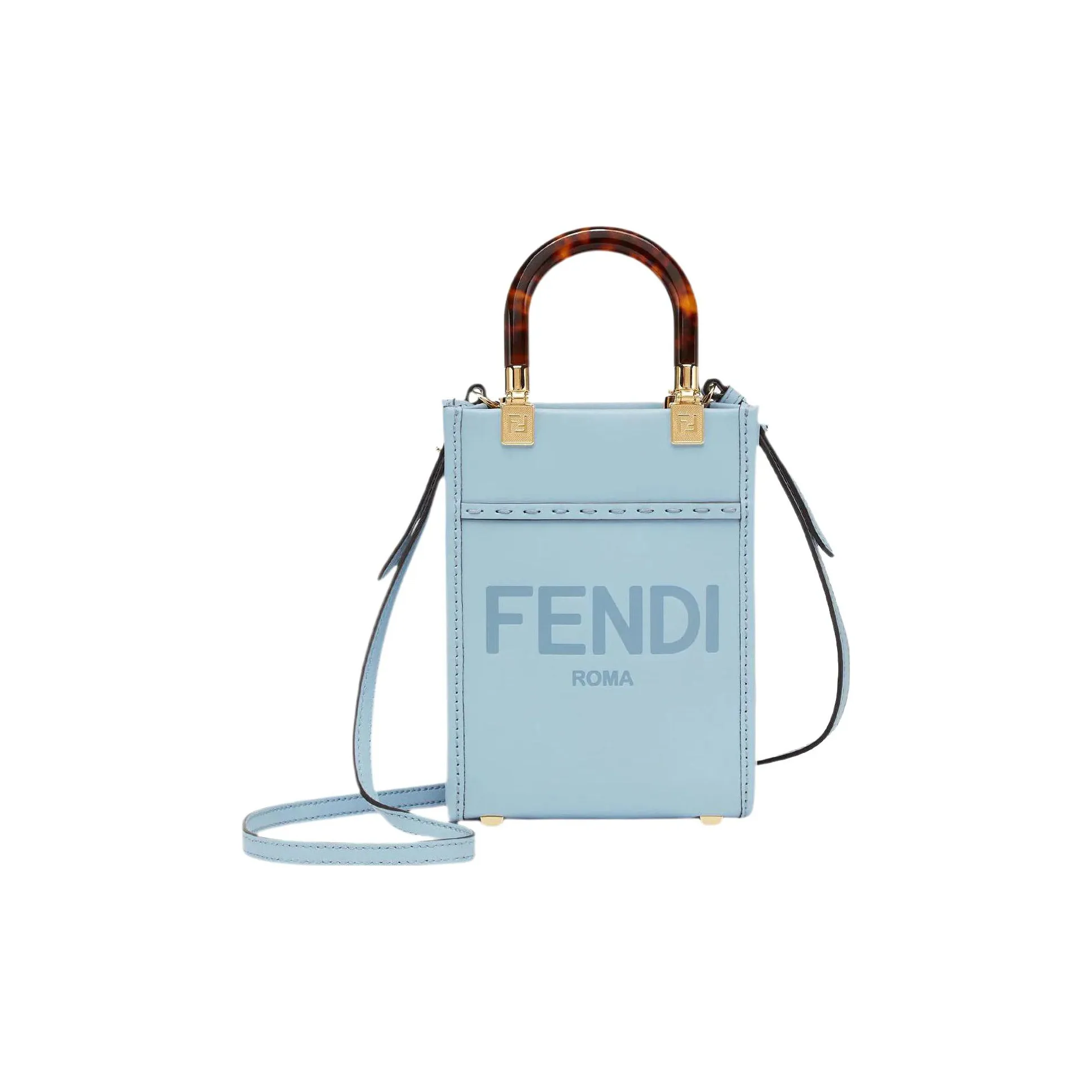 FENDI Sunshine Cow Leather Tote Bag, Shopping Bag, Shoulder Bag, Crossbody Bag, Handbag Mini Women's Light Blue