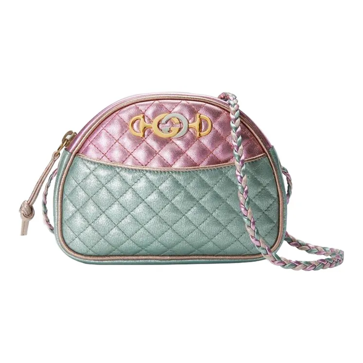 GUCCI Leather Shoulder Bag, Crossbody Bag Mini Women's Pink/Light Blue/Gold
