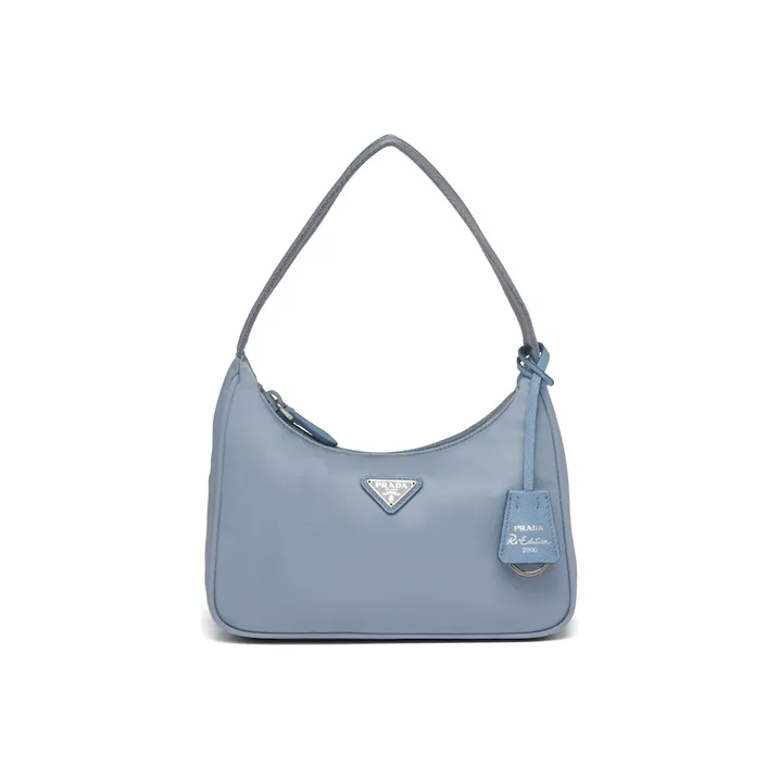 PRADA Nylon Hobo Bag, Shoulder Bag, Handbag, Shoulder Bag Women's Gray Blue