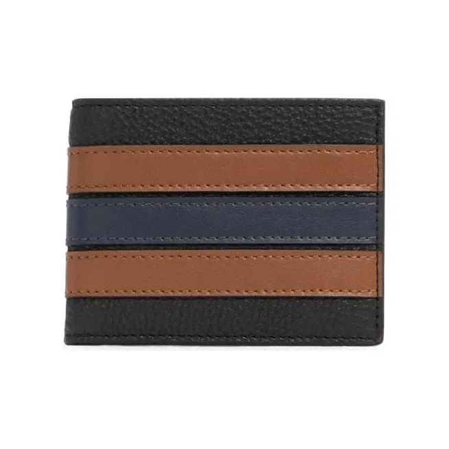 COACH Billfold Wallet Leather Card Holder, Wallet Men's Black Brown Blue Stripes