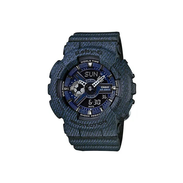 CASIO Baby Denim Theme Collection Кварцевый механизм Смольный ремешок Часы Женские Часы Синий циферблат BA 110DC 2A1
