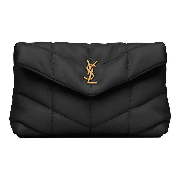 SAINT LAURENT LOULOU Lambskin Makeup Bag Cloud Bag Pillow Bag Clutch Small Size Women's Black