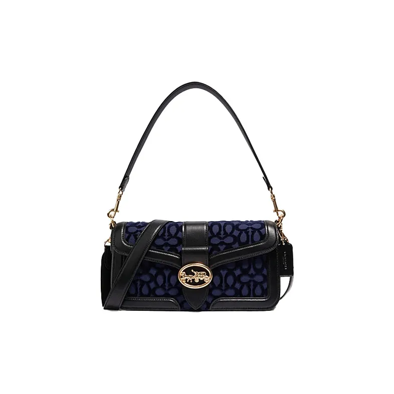 COACH Georgie Cow Leather Shoulder Bag, Portable Crossbody Bag Women's Black & Purple