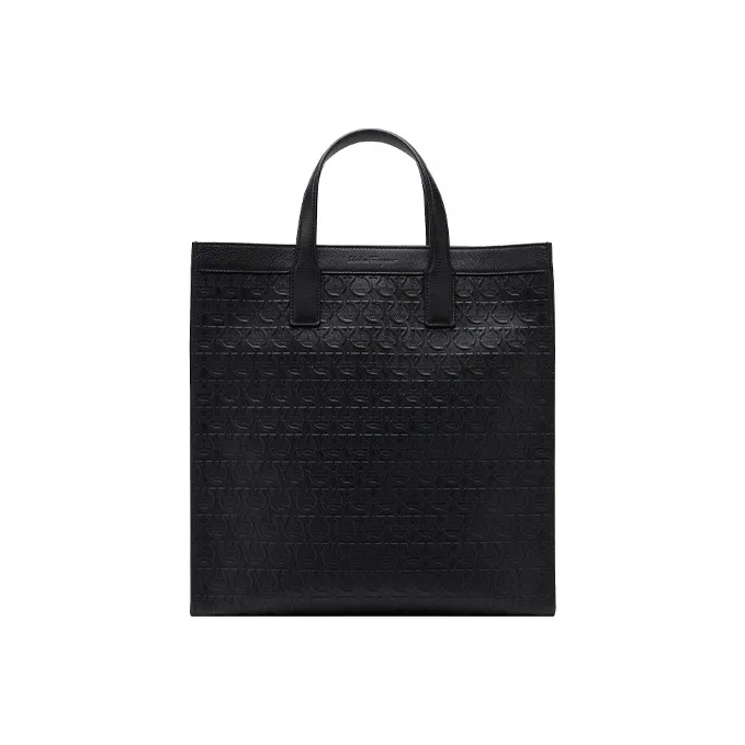 FERRAGAMO GANCINI Cow Leather Tote Bag, Shopping Bag, Shoulder Bag Men's Black