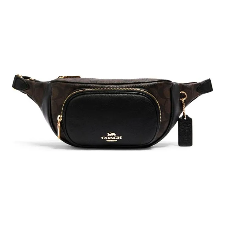 COACH Court Canvas With Leather Shoulder Bag, Crossbody Bag, Sling Bag, Fanny Pack Medium Size Women
s Black