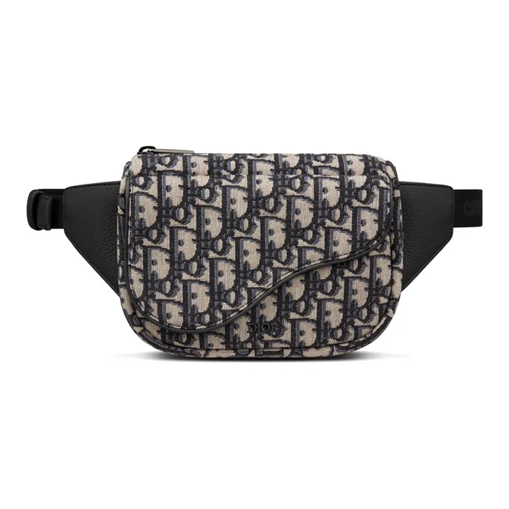 DIOR Cow Leather Saddle Bag, One Shoulder Crossbody Fanny Pack Regular Men's Beige & Black